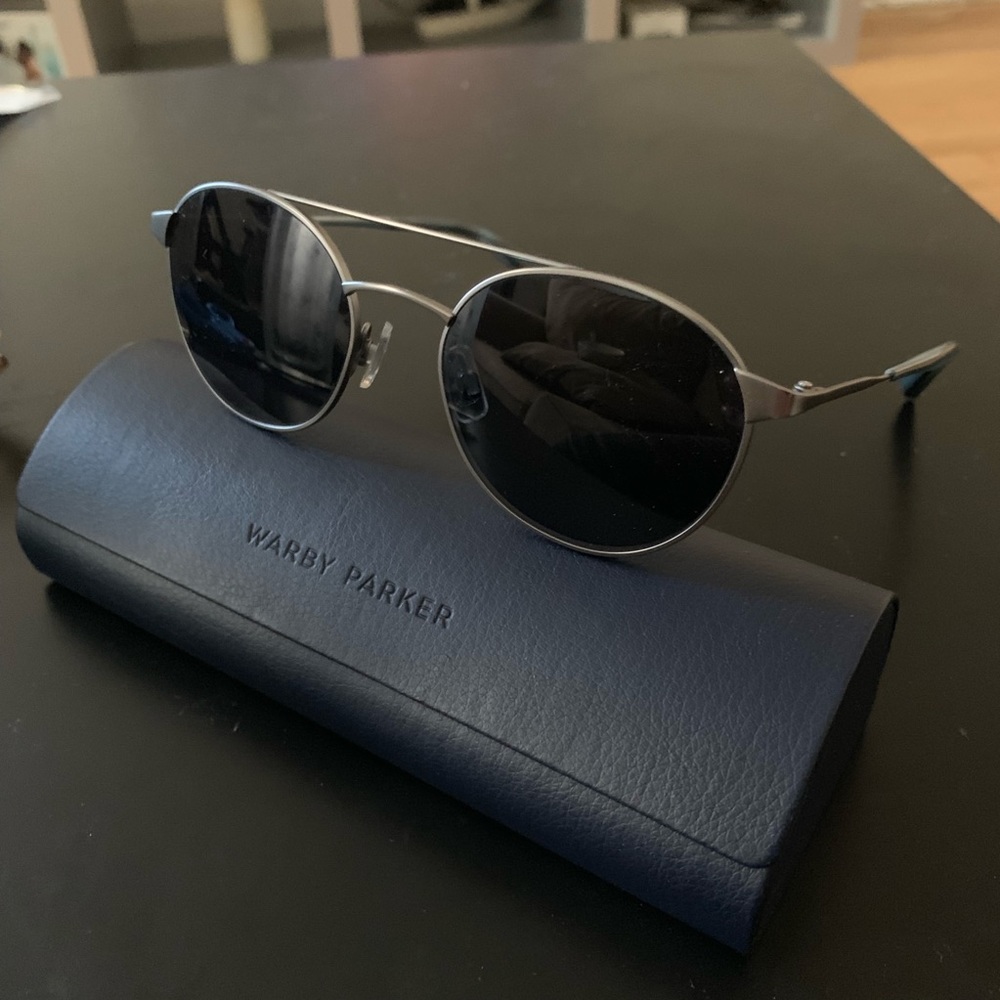 WARBY PARKER BLUE LENS AVIATOR SUNGLASSES